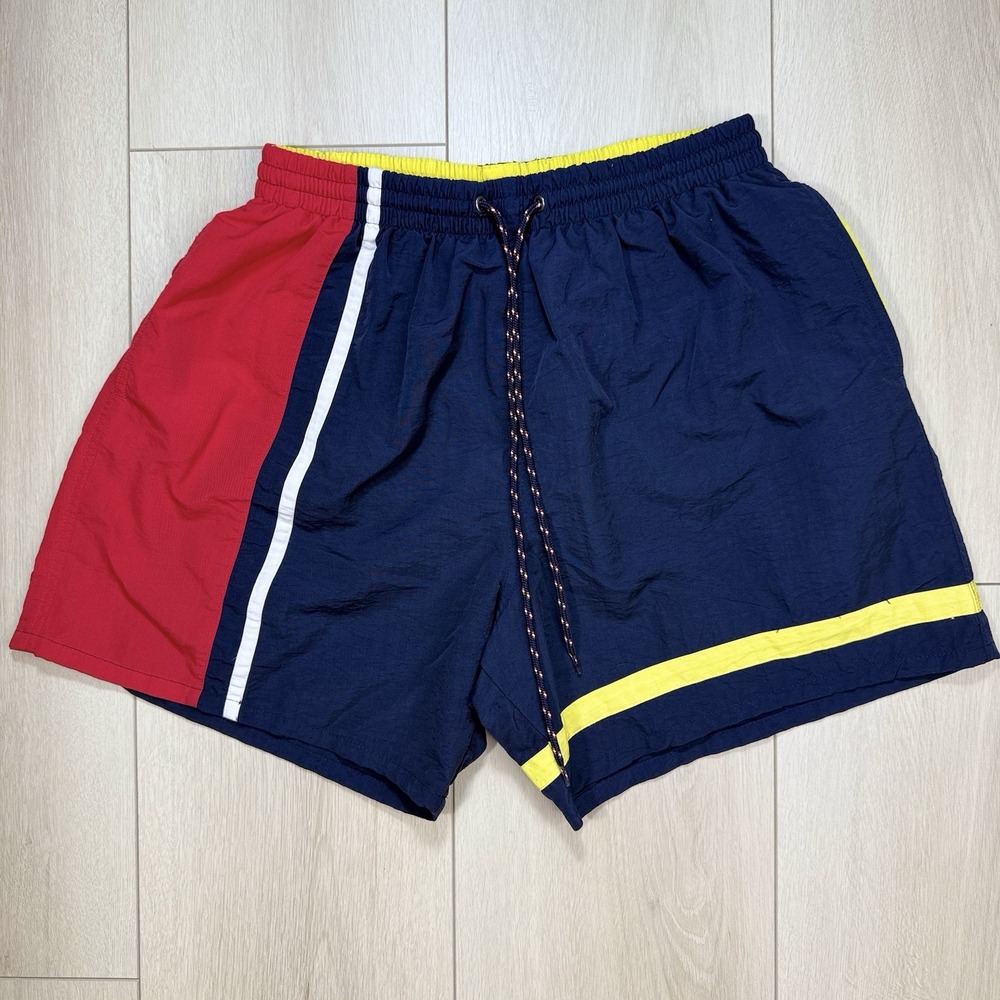 VTG 90s Catalina Colorblock Swim Trunks Men's Large Nylon Mesh Lined Navy‎ Red